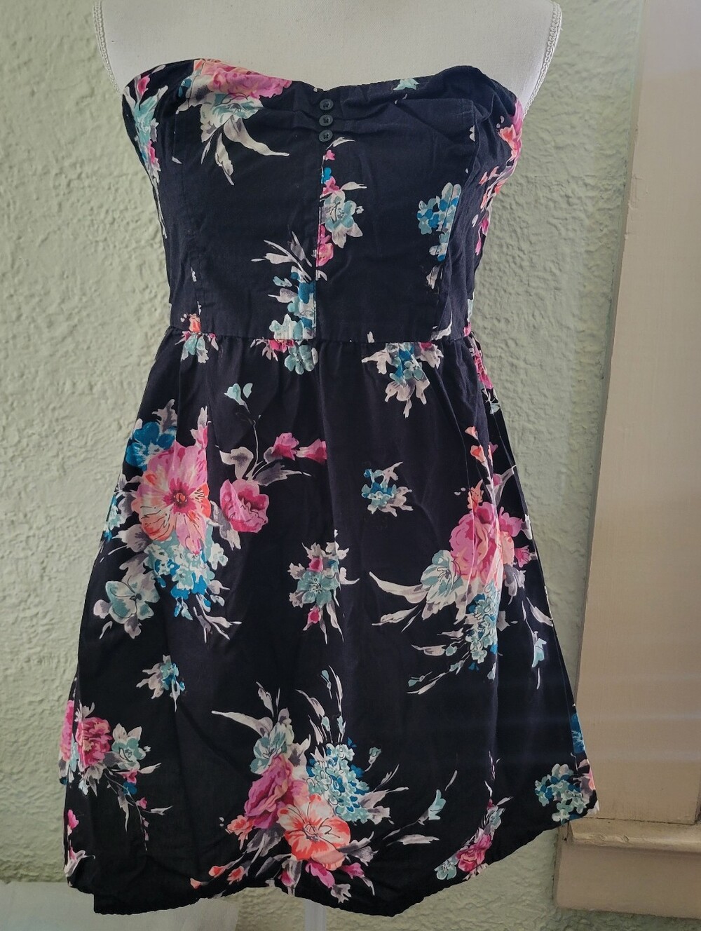 Exhilaration Floral Strapless Dress w/Pockets Smocked Mini Summer Dress Size M